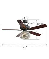 Sofucor 52" Crystal Ceiling Fan, 3-Speed, Remote, Reversible Ac Motor