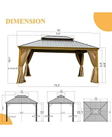 Streamdale Furniture 12'X 16' Aluminum Hardtop Gazebo with Curtains & Netting