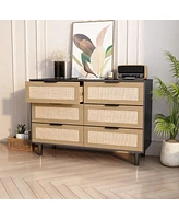 Streamdale Furniture 6 Drawers Rattan Dresser Rattan Drawer, Bedroom