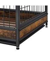 Streamdale Furniture Furniture Dog Cage Crate with Double Doors, Rustic Brown,31.5"WX22.64"DX30.59"H