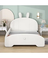 Streamdale Furniture Full Size Upholstered Platform Bed With Cartoon Ears Shaped Headboard