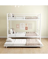 Streamdale Furniture Heavy-duty Sturdy Meta Twin over Twin with Trundle Bunk Bed/l/ Noise Reduced/ Safety Guardrail/No Box Spring Needed, White