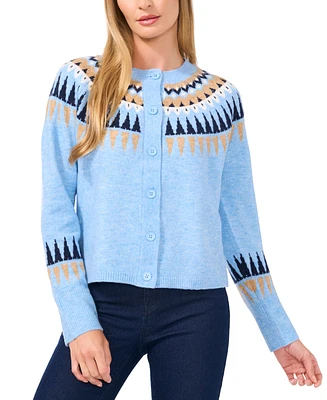 CeCe Women's Fair Isle Long-Sleeve Cardigan Sweater