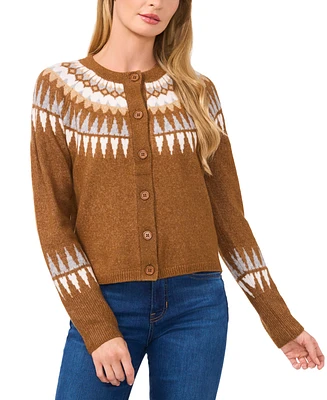 CeCe Women's Fair Isle Long-Sleeve Cardigan Sweater