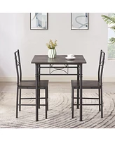 3-Piece Kitchen Dining Room Table Set Grey Chair