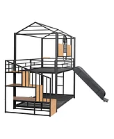 Streamdale Furniture Twin Over Twin Metal Bunk Bed, Metal Housebed With Slide And Storage Stair Withslide