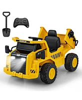 Vebreda 12V Caterpillar Licensed Kids Ride on Dump Truck with Tiltable Bump Bed