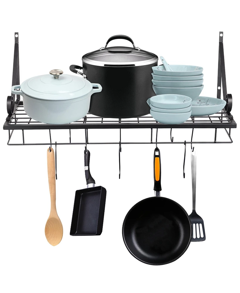 Yescom Aquaterior Wall Mount Cookware Rack with 10 Hooks Pan Pot Organizer Kitchen