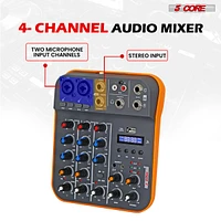 5 Core Audio Interface Mixer 4 Channel Pc Xlr Bluetooth Usb Dj Music Podcast Karaoke Sound Board