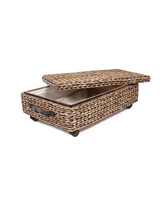 Jonathan Y Chett Minimalist Hand-Woven Hyacinth/Wood Underbed Storage Bin with Wheels and Handles