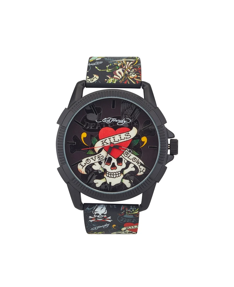 Ed Hardy Men's Matte Black Silicone Strap Analog Watch 48mm