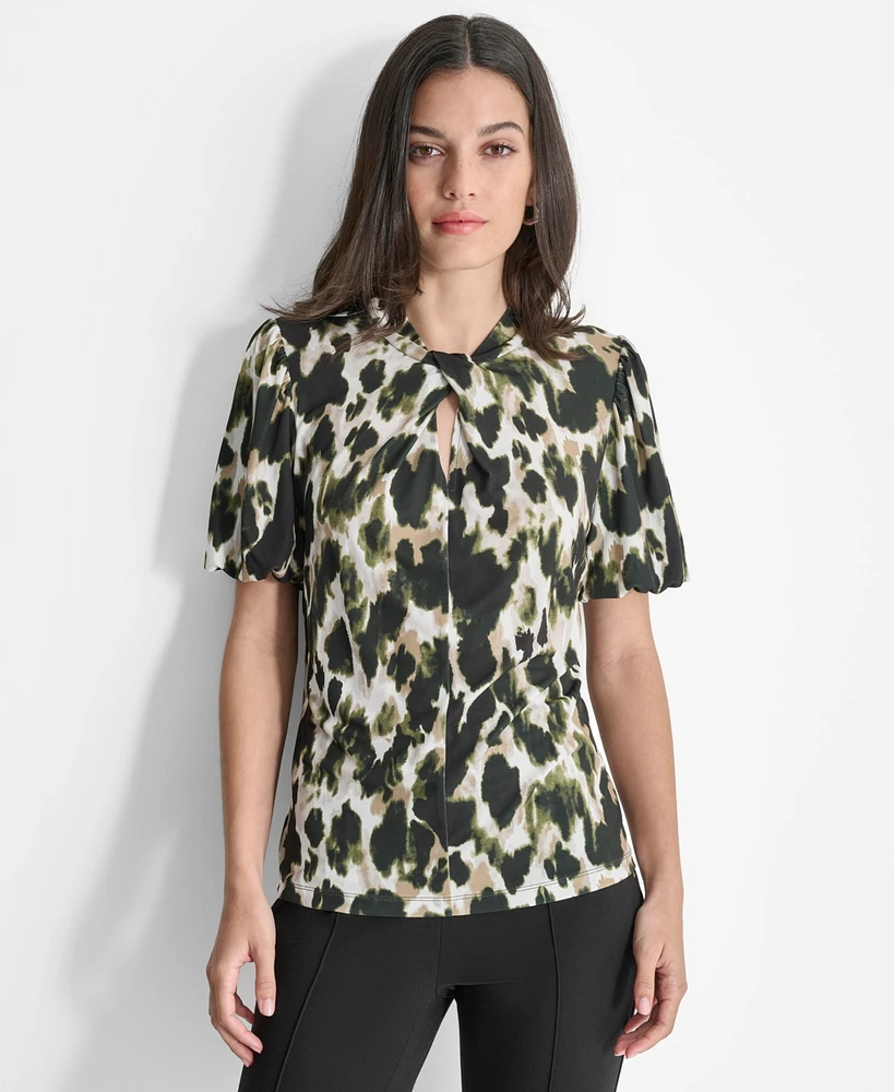 Dkny Women's Printed Twist-Neck Blouse