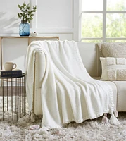 Ihi Home Plush Tassels Mohair Throw I 50"x 70"I Ivory