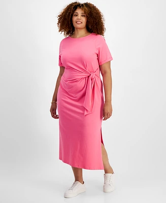 On 34th Trendy Plus Side-Tie Knit Midi Dress, Created for Macy's