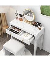 Tempered Glass Marble Texture Dressing Table