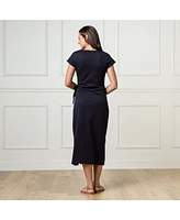 Hope & Henry Women's Organic Short Sleeve Knit Tie Midi Dress