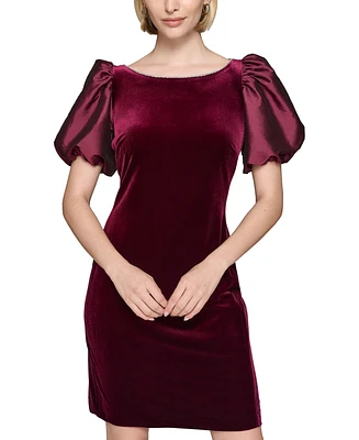 Karl Lagerfeld Paris Women's Velvet Taffeta Puffed-Sleeve Dress