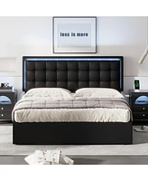 Streamdale Furniture Queen Size Tufted Upholstered Storage Bed With Led Lights