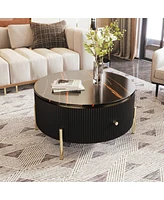 Streamdale Furniture Modern Round Coffee Table With 2 Large Drawers Storage Accent Table(31.5")