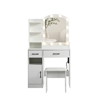 White Vanity Desk Set with Lighted Mirror & Upholstered Stool