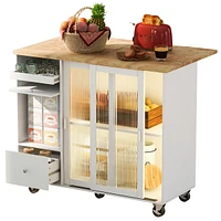 Streamdale Furniture Led Kitchen Island Cart with Drop Leaf & Storage