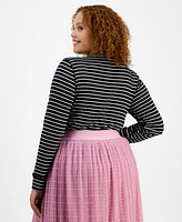 On 34th Plus Size Ribbed Long-Sleeve Henley Top, Created for Macy's