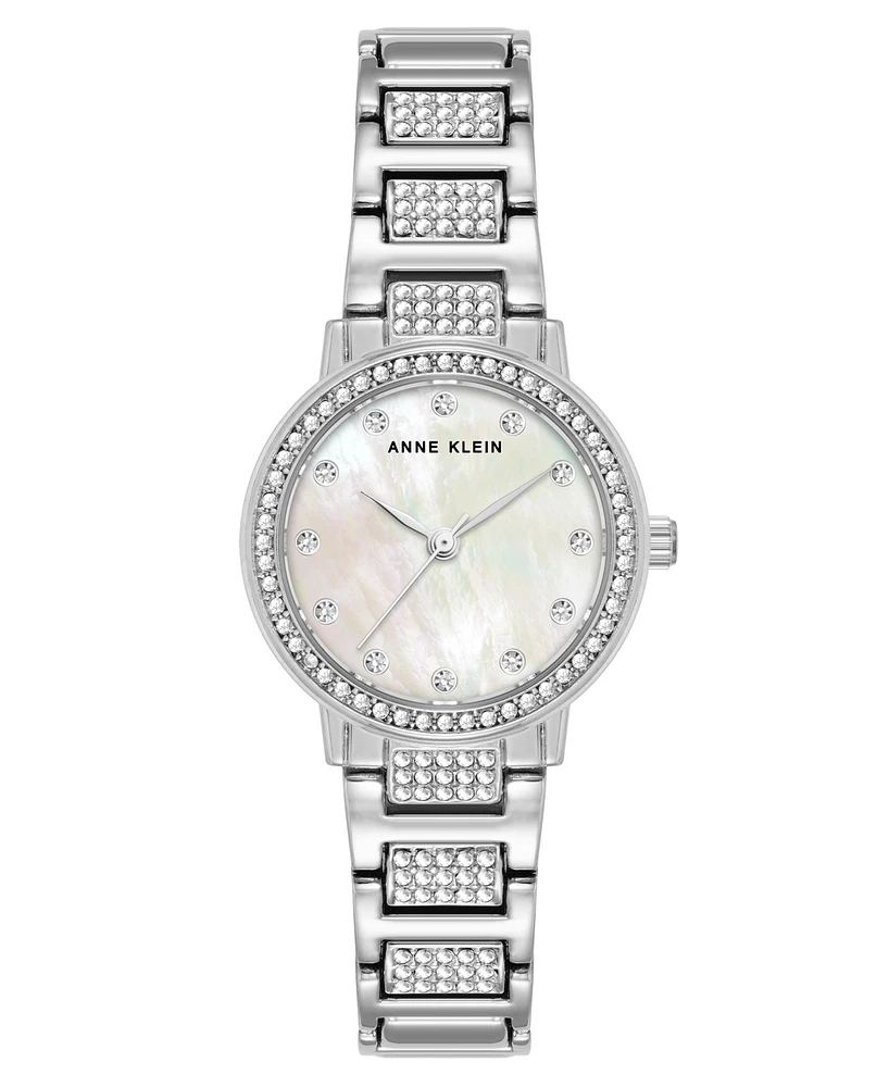 Anne Klein Women's Quartz Crystal Embellished Silver-Tone Alloy Metal Bracelet Watch, 26mm