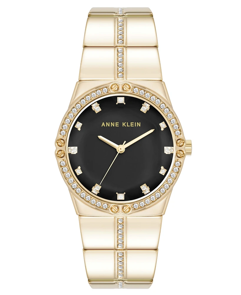 Anne Klein Women's Quartz Faceted Crystal Bezel -Tone Alloy Metal Watch, 32mm