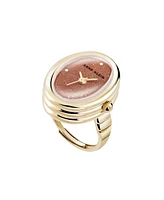 Anne Klein Women's Quartz Gold Sandstone Gemstone and Gold-Tone Alloy Metal Ring Watch, 17mm