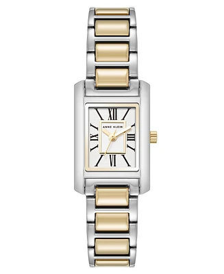 Anne Klein Women's Quartz Classic Rectangular Roman Numeral Two-Tone Alloy Metal Watch, 20mm