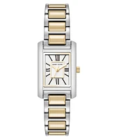 Anne Klein Women's Quartz Classic Rectangular Roman Numeral Two-Tone Alloy Metal Watch, 20mm - Silver-Tone/Gold