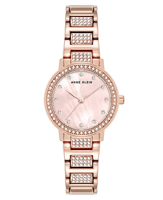 Anne Klein Women's Quartz Crystal Embellished Rose Gold-Tone Alloy Metal Bracelet Watch, 26mm