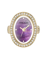 Anne Klein Women's Quartz Mother of Pearl and Gold-Tone Alloy Metal Ring Watch