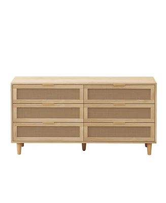 Streamdale Furniture Modern Rattan Dresser with 6 Drawers for Organized Storage