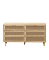 Simplie Fun Modern Rattan Dresser with 6 Drawers for Organized Storage