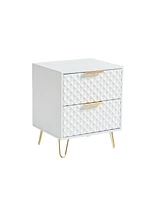 Simplie Fun White Nightstand, 2-Drawer, Metal Legs, 20" Tall