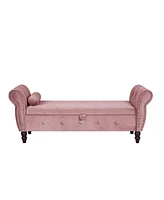 Streamdale Furniture Velvet Storage Ottoman Bench with Crystal Buckle, Solid Wood Legs, Pillow