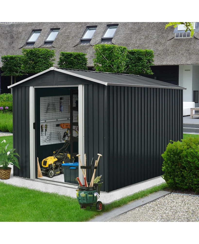 Streamdale Furniture 8FT x 10FT Outdoor Metal Storage Shed with Floor Base, Black