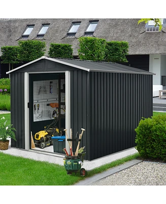 Simplie Fun 8FT x 10FT Outdoor Metal Storage Shed with Floor Base, Black