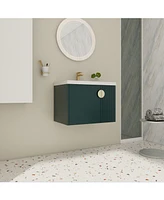 Wall-Mounted Vanity with Ceramic Sink and Soft-Close Doors