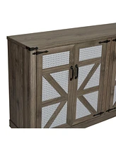 65" Slate Gray Faux Rattan Sideboard with Barn Doors