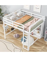 Simplie Fun Full Size Loft Bed With 8 Open Storage Shelves And Builtin Ladder, White