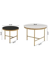 Modern Round Nesting Coffee Table Set, Black & White Sintered Stone Top, Gold Base