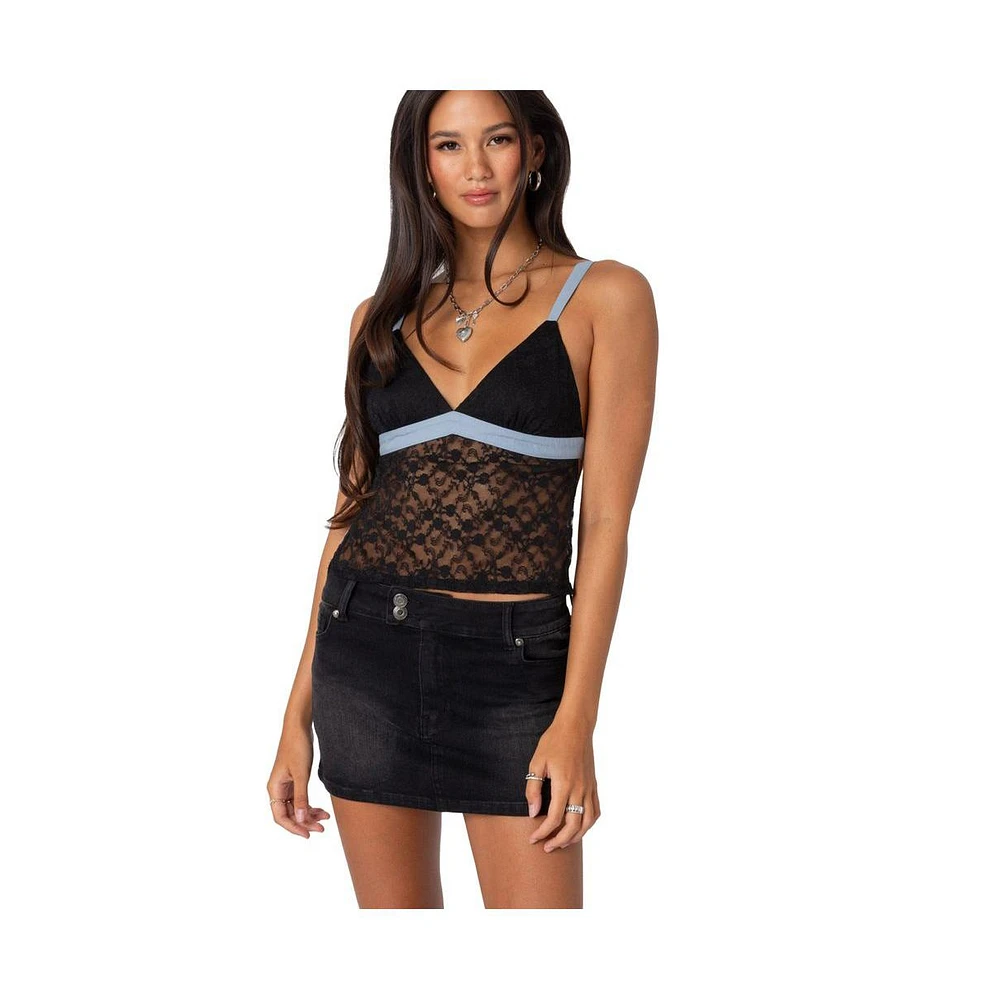 Edikted Women's Sheer lace open back tank top