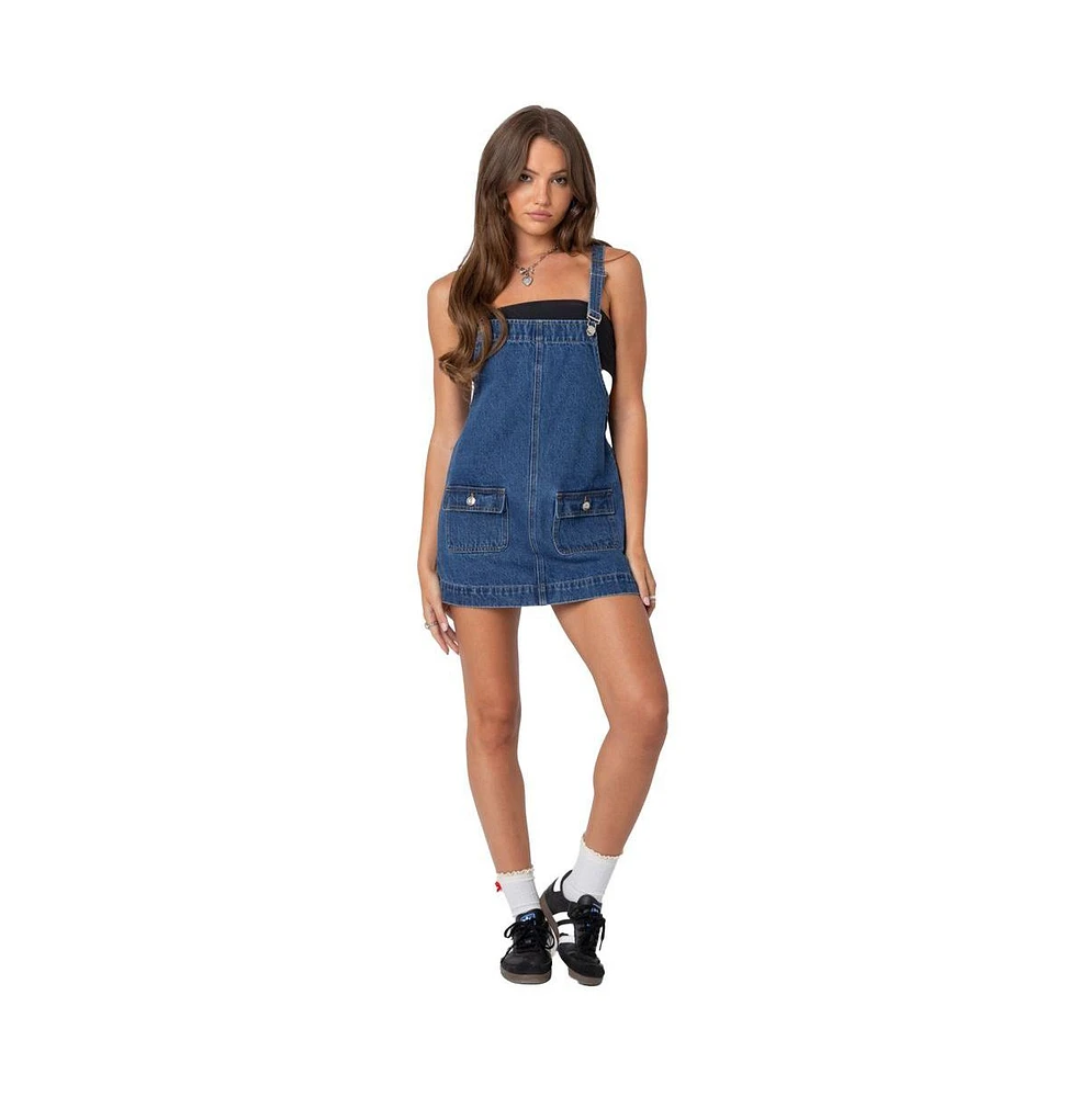 Edikted Women's Overall denim mini dress - Blue