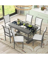 Streamdale Furniture 7-Piece Trestle Dining Set with 6 Upholstered Chairs