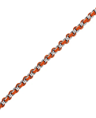 Bulova Marc Anthony Men's Orange Leather Box Link Chain Bracelet in Sterling Silver-Plate, BVB1130