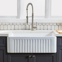 Streamdale Furniture Fireclay 33 L X 20 W Farmhouse Kitchen Sink With Grid And Strainer
