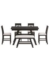 Streamdale Furniture 6-Piece Wood Counter Height Dining Table Set With Storage Shelf, Kitchen Table Set With Bench