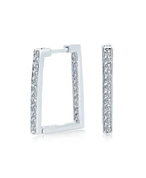 Bling Jewelry Geometric Rectangle Square Inside Out Channel Set Cz Large Hoop Earrings Of Women Cubic Zirconia Sterling Silver